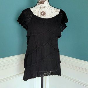 White House Black Market Sweater Knit Scallop Ruffle Top XL